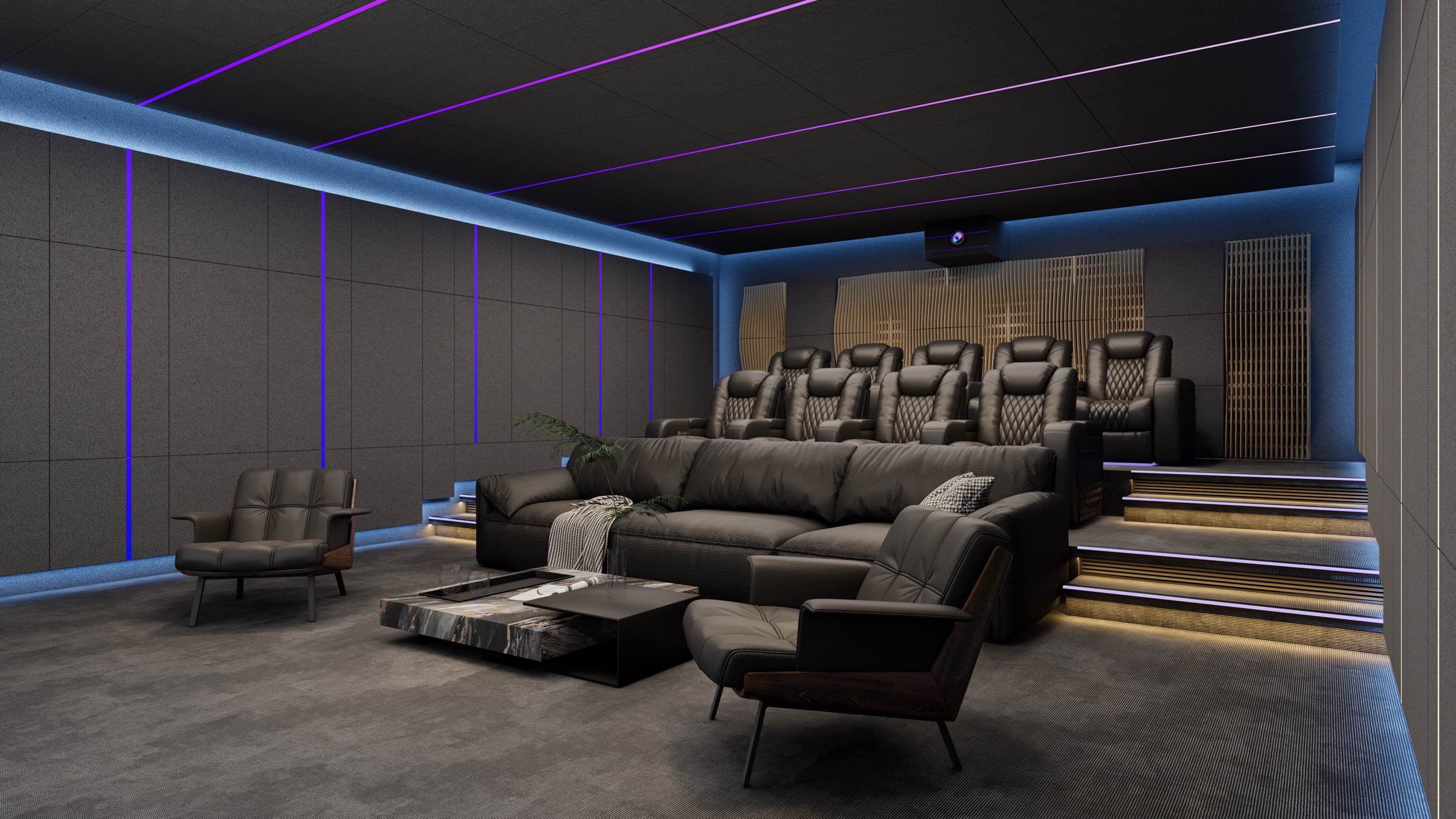 CineLuxe modular panel system — full room configuration